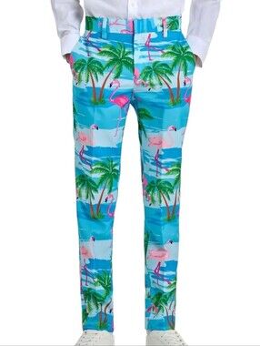 OppoSuits Flaminguy Flamingo Tropical Dress Pants w/ Tie EU56 US46 Blue